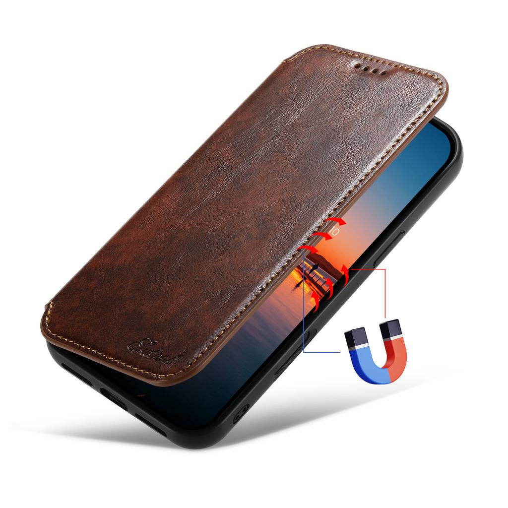 SUTENI J06 For iPhone 16 Plus Case Compatible with MagSafe Textured PU Leather Flip Phone Cover