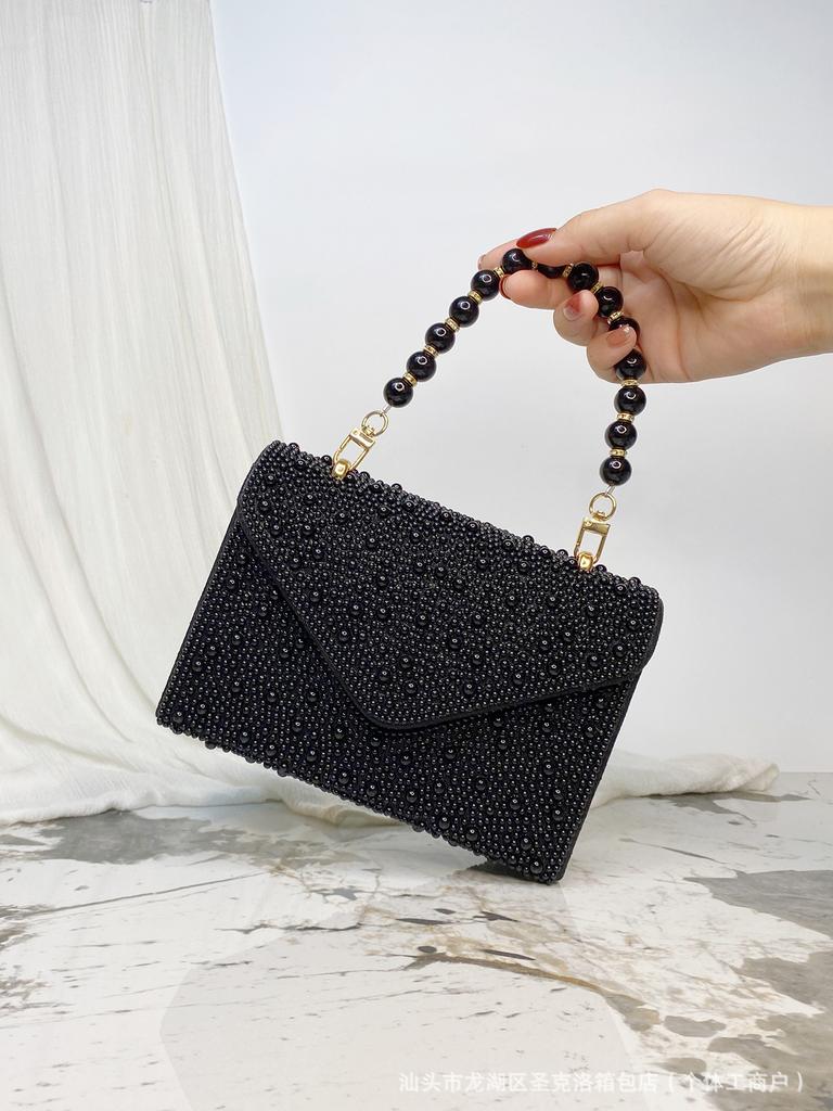 Pearl Chain Shoulder Bags Luxury Purse Gold Bright Silk Evening Bag Women Elegant Fashion Banquet Clutch Female Handbag