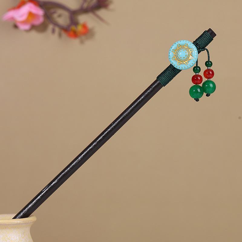 Vintage Tassel Wooden Hairpin for Women - Imitation Ebony Hanfu Accessory, Ancient Style Costume Hairpin
