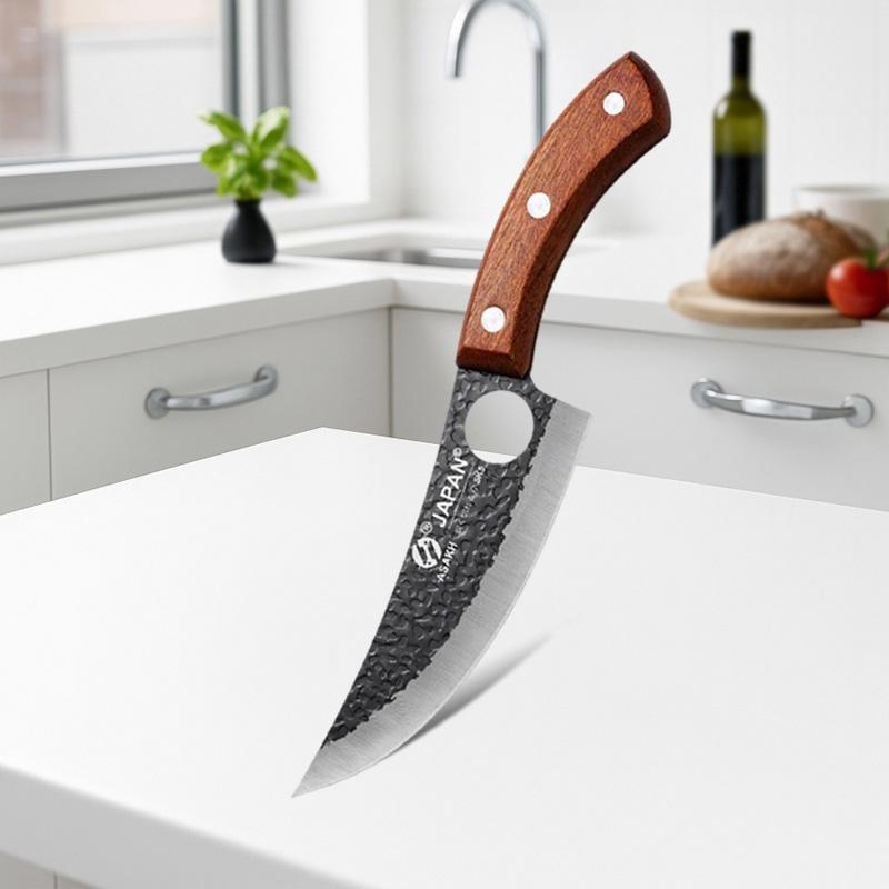 WXCOO Professional Hand Forged Kitchen Knife with Wooden Handle Stainless Steel Boning Knife Cutter Full Tang Butcher Knife