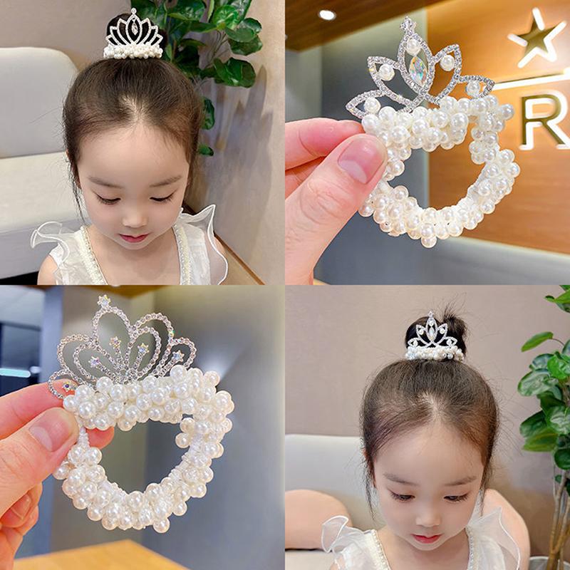 

Children Crown Headdress Princess Head Ropes Korea Beads Flowers Little Girls Tie Hair Head Rubber Band Accessories