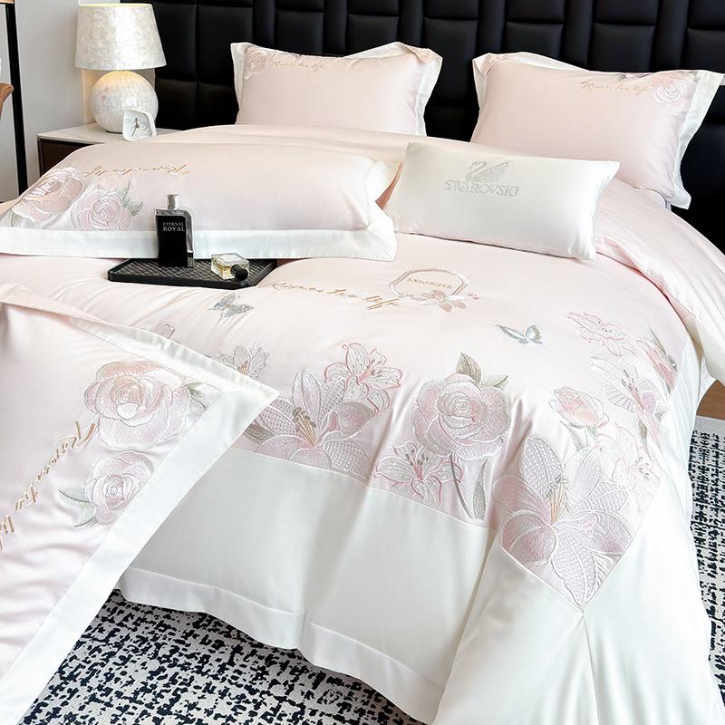 Class A Maternal And Infant Grade 240 Long-Staple Cotton4-Pcs Set Of Pure Cotton Satin Embroidered Quilt Cover, Bed Sheet Skin-Friendly Mattress