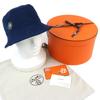 Excellent HERMES hat HERPER Tile fabric bucket hat with logo patch Navy 57 Used