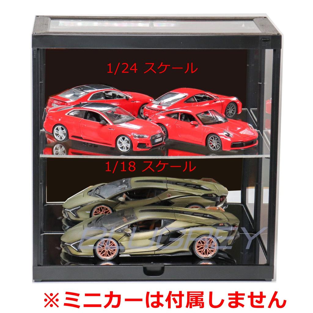 Acrylic Display Box with LED USB Showcase for Model Cars and Diecast Miniature Cars Illumination, Mirror, Powered, (2 Tiers, Black) [Used]