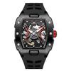 Luminous Skeleton Self Winding Mechanical Watches for Men Tonneau Shape Waterproof Sports Watch Rubber Strap