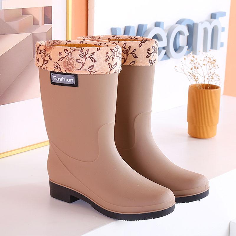 Waterproof Rain Shoes Women's Winter Mid-tube Work Rubber Shoes Warm Fashion Water Boots Rain Boots Water Shoes Adult Non-slip Kitchen