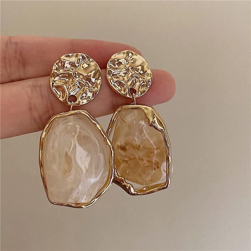 

ins personality trend oil drop petal stud earrings, retro geometric smudge resin earrings белый