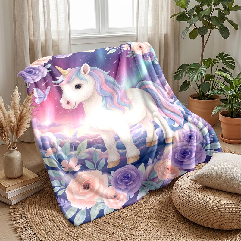 Magical Unicorn Theme Blanket Lightweight Warm Flannel Blanket Decorative Throw Blanket for Home Decoration