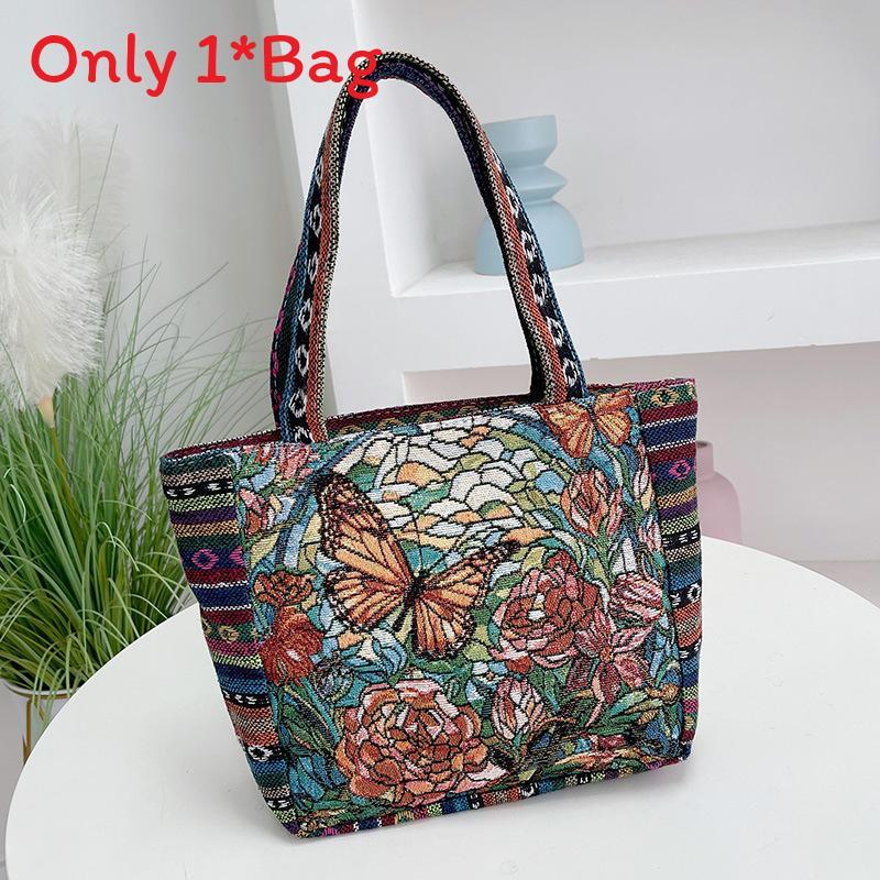 Bohemian Fabric Tote Bag With Contrasting Colors And Inner Zipper Pocket For Women