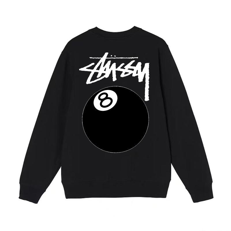 Kuaerstu Unisex Amerikaanse Stijl Ronde Hals Sweatshirt, Zwart, Klassieke Letterprint met Acht Dobbelstenen, Lange Mouw.