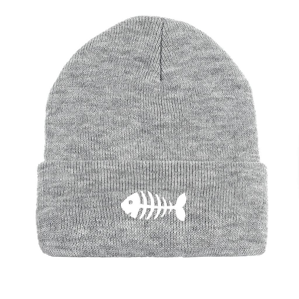 White Fish Bones Warm Knitted Cap Beanie, Skull Cap Windproof Cancer Chemo Unisex Headwear Knit Cap Beanie