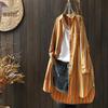 Dameskatoen Linnen Verticale Streep Lange Mouwen Shirt - Retro Artistiek Losse Middellange Jas voor Lente/Herfst 2026
