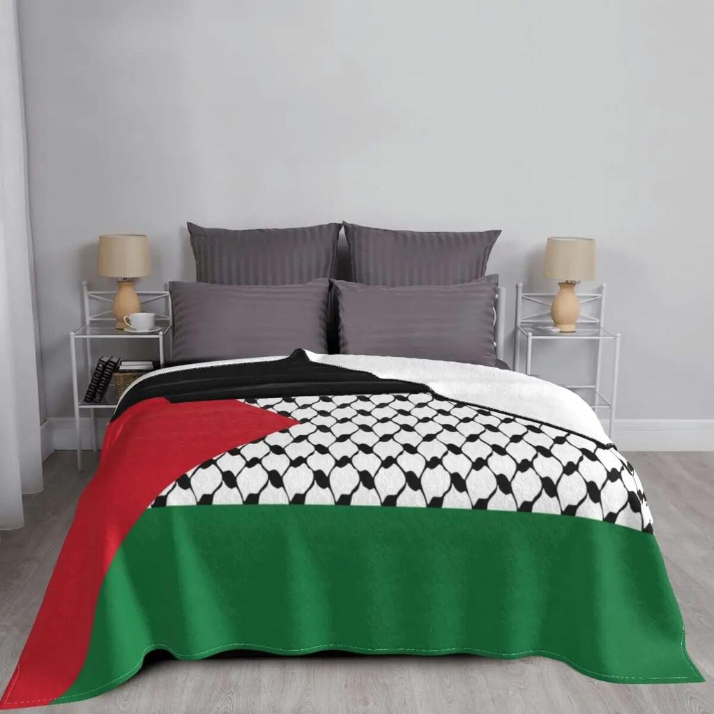Koc Flanelowy z Flagą Palestyny Wzór Palestyńskiej Hatta Kufiya Keffiyeh Koc Narzuta na Łóżko Sofę Kanapę 125*100cm Kołdra