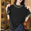 Cotton Contrast Color Short sleeve T-shirt Women Summer New Western Style Casual All-matching High Quality Patchwork Color Matching Bottoming Shirt