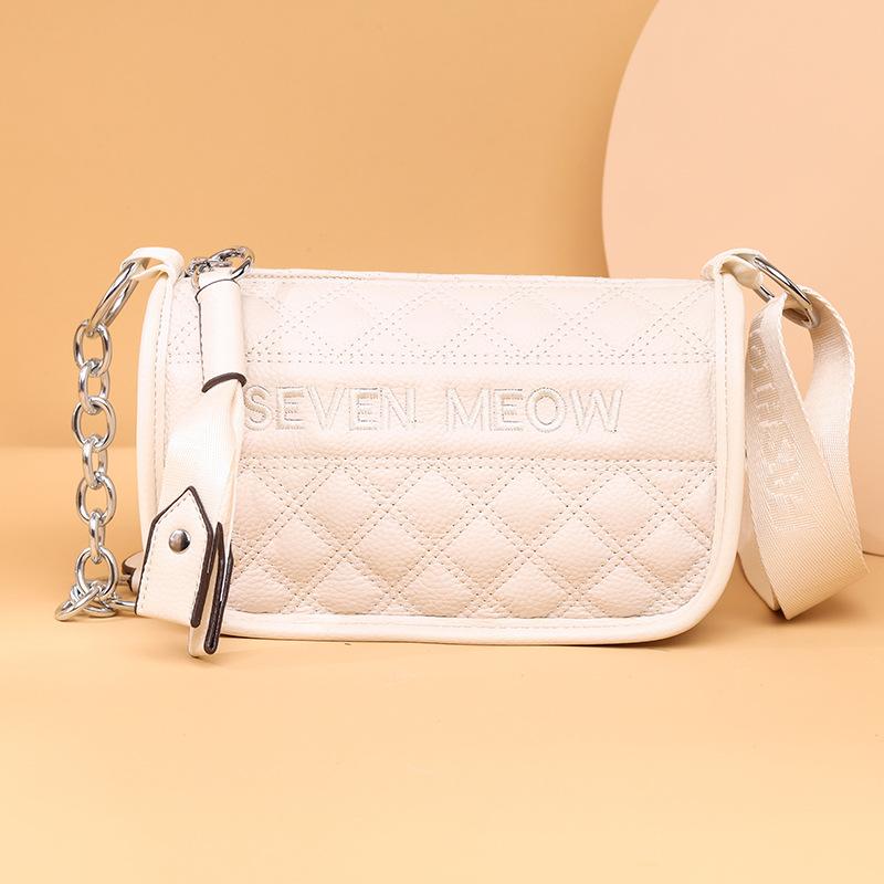 Leather Women's Bags Autumn and Winter New Trendy Fashion Versatile Diamond First Layer Cowhide Shoulder Messenger Bag