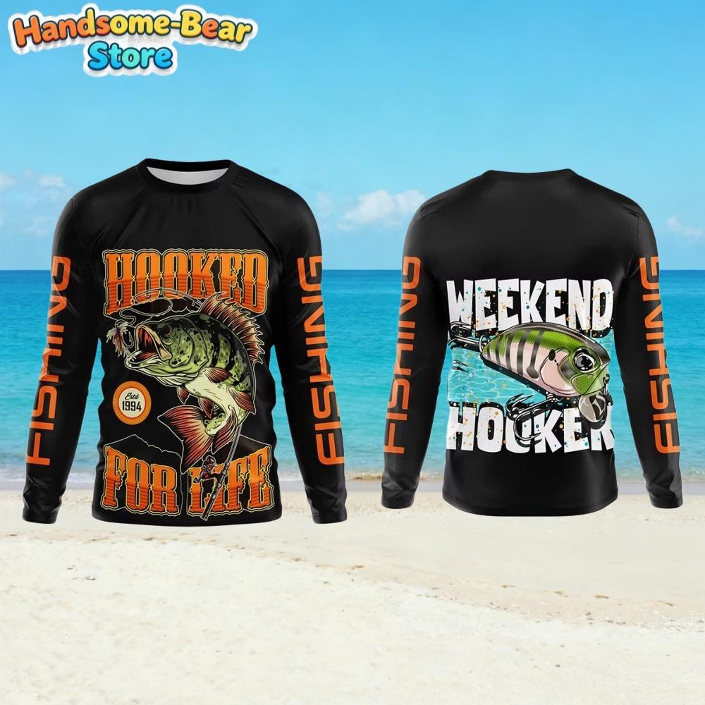 Men's T-Shirt Fishing Pattern Fashion Autumn Long Sleeve Casual Comfortable Boys Top Outdoor Sportswear Children's Clothing