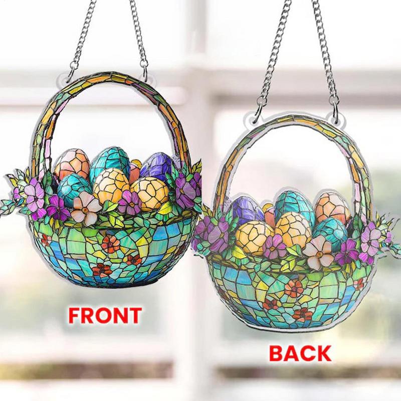 Easter Egg Basket Suncatchers Egg Basket Shape Acrylic Catcher With Metal Chain Multi-functional Egg Basket Garden Ornament For