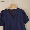 ZANZEA Women Casual V-Neck Solid Color Summer Short Sleeve Dress