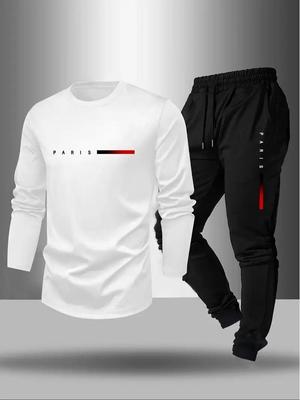 Europäischer Stil Langarm-T-Shirt und Hosen Set - Frühling/Herbst Trendiges Design mit Druck