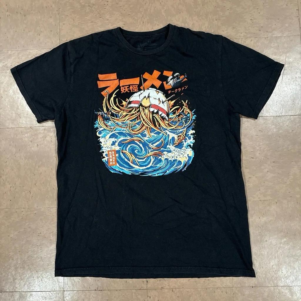 Ilustrata Dark Great Ramen Off Kanagawa Black T Shirt vintage Washed graphic designer clothes S