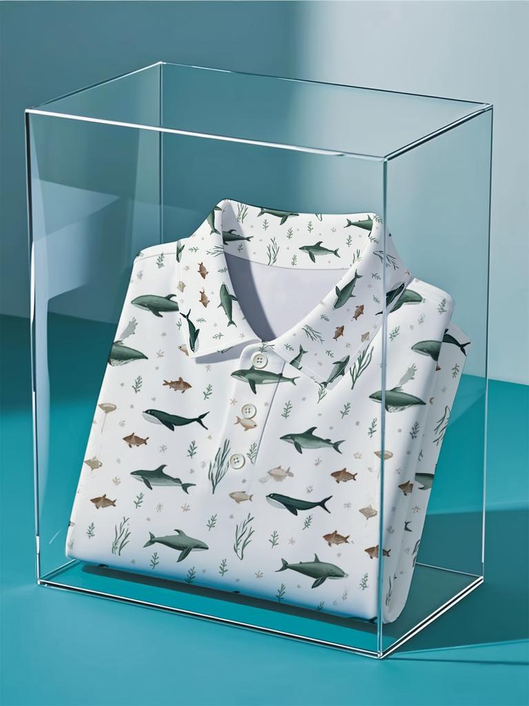 Men's Short Sleeve Polo Shirt with Flat Digital Print Pattern - No Texture