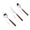 304 Stainless Steel Walnut Wood Handle Spoon & Fork Set: Vintage Solid Wood Cutlery for Dessert & Home Dining