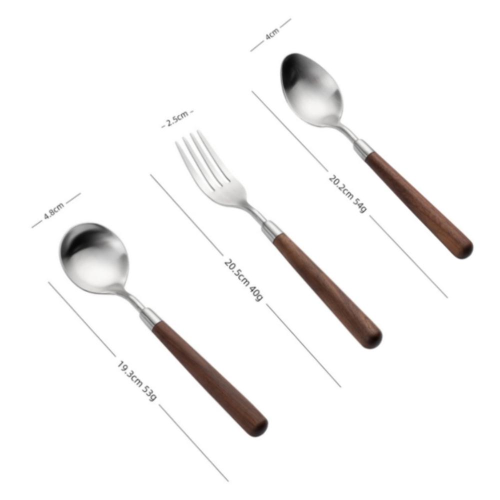 304 Stainless Steel Walnut Wood Handle Spoon & Fork Set: Vintage Solid Wood Cutlery for Dessert & Home Dining