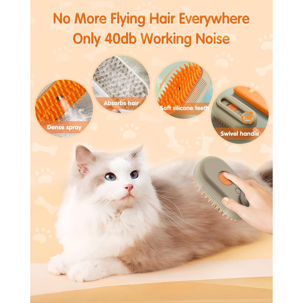 2026 New Pet Steam Brush, Cat Hair Removal Comb - 3-in-1 USB Rechargeable Pet Hair Remover with Water Tank (1 piece, Cream Coffee Color)