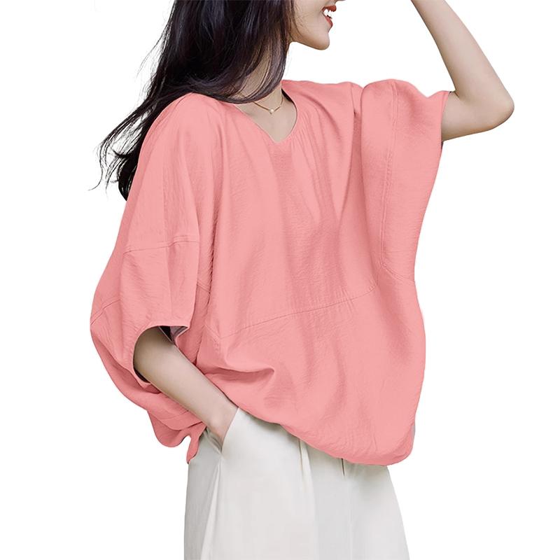 

ZANZEA Женская повседневная блузка с круглым вырезом, однотонная, с рукавом до локтя 5XL розовый