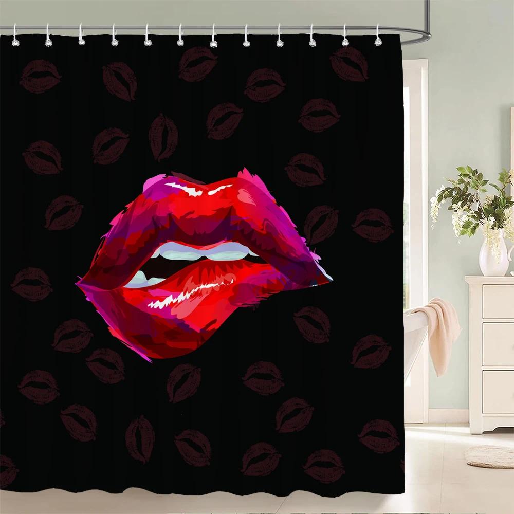 Sexy Red lip Bath curtain Waterproof Shower Curtains Polyester Pink Romance Love Bath Screen Printed Curtain for Bathroom Decor