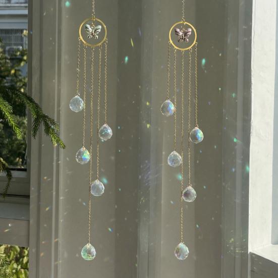 Wind Chime Sun Catcher 7-Color AB Crystal Balls & Light Beads Crystals Ball