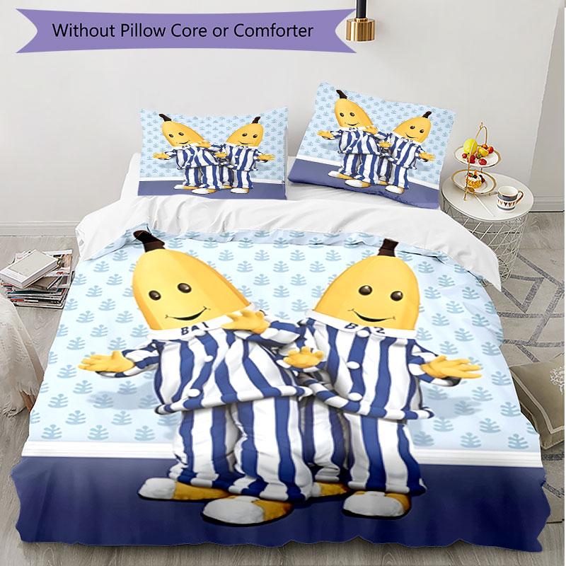 3-teiliges Bettbezug-Set (1 * Bettbezug + 2 * Kissenbezug, ohne Kern), Bananas in Pyjamas Aufdruck Weiches Ganzjahres-Bettwäscheset, Heim-Schlafzimmer-Dekoration Geschenk