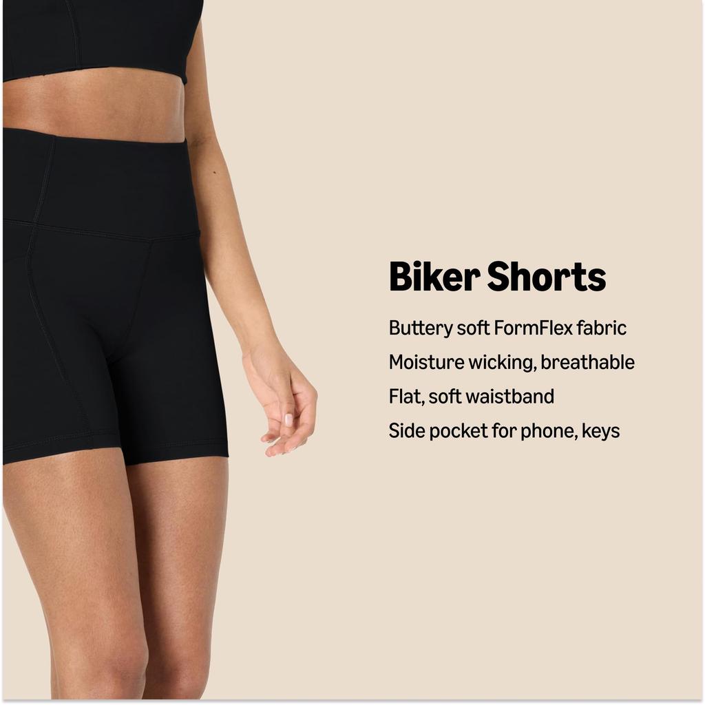 Amazon Essentials Biker and Super Size M Women's High-Waisted Shorts, Moisture-Wicking, Breathable, Cool, Workout, Running, Sports, Soft, Black,