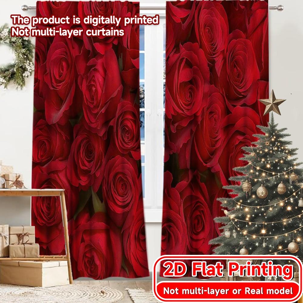 

2pcs 2D FLAT PRINTING Curtains (Without Rod) RedBloom Christmas Festival Minimalist Curtains Polyester Curtains Decorations 100*130 Rod Pocket 1pcs