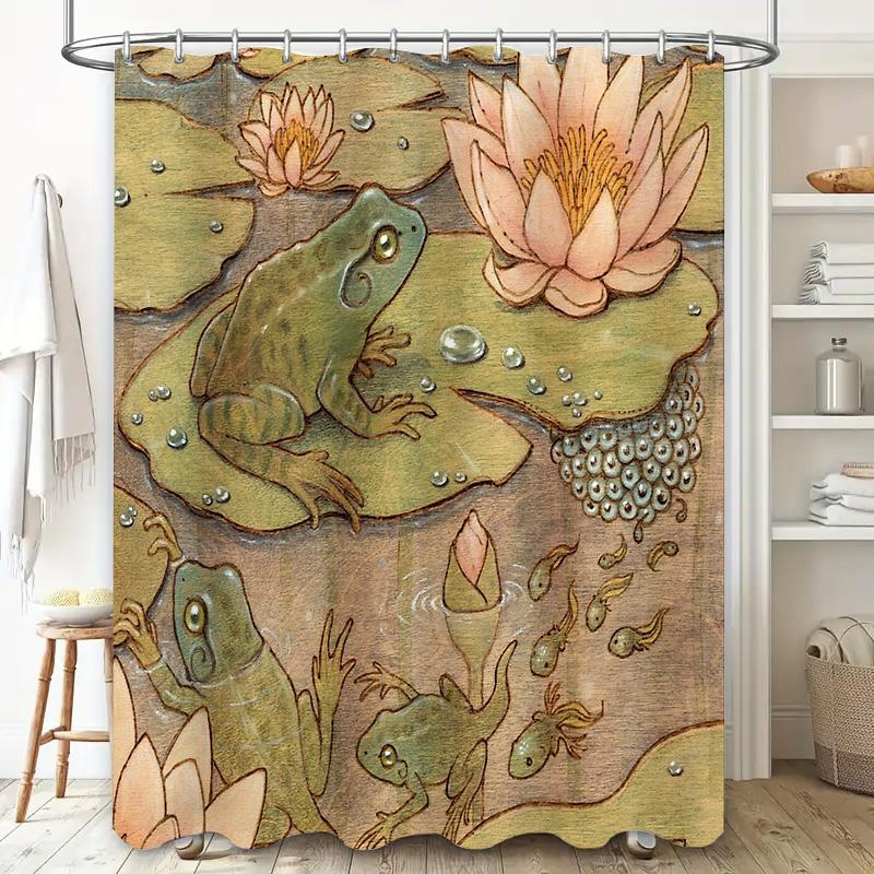 Bathroom Shower Curtain Floral Frog Nature Waterproof Decor Vintage Farmhouse Home Washroom Fabric