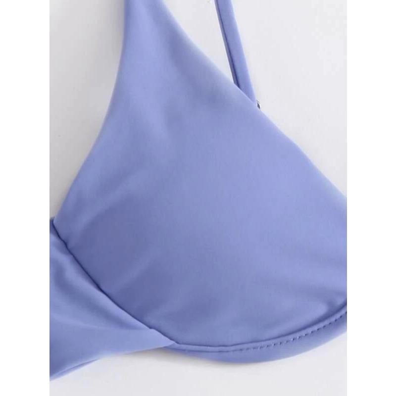 Women's Royal Blue Triangle Bikini Set Underwire Front Closure Thong Bottom Two Piece Swimsuit