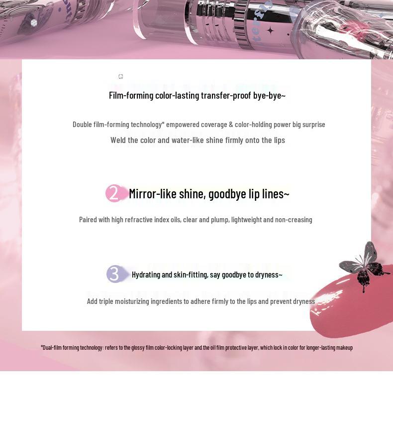 FLORTTE/Floria Lip Lacquer: Stunning Melia Water Light Lipstick - Transfer-Resistant Cup Mirror Gloss.