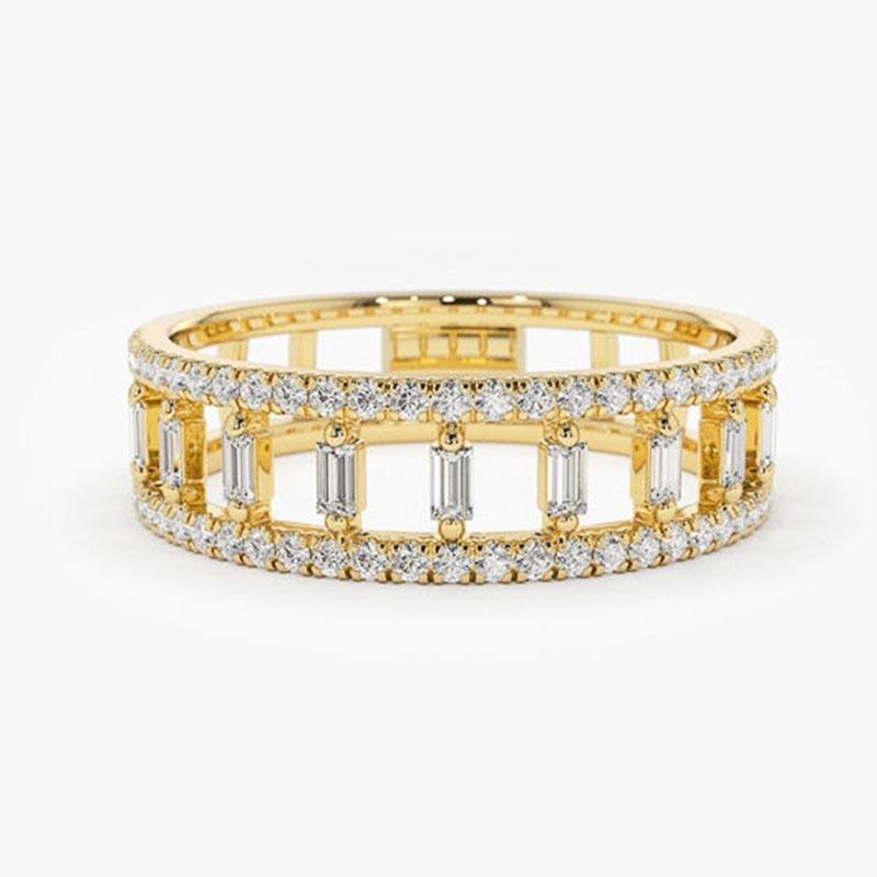 Elegant Women Wedding Band Jewelry Hollowed-out Rectangle Cubic Zirconia Quality Shiny Girl Fashion Versatile Rings