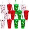 12 Pcs Ladybug Birthday Party Cups 24Oz Plastic Tumblers With Lids And Straws Reusable Iced Coffee Water Bottle Cold Beverage Dr