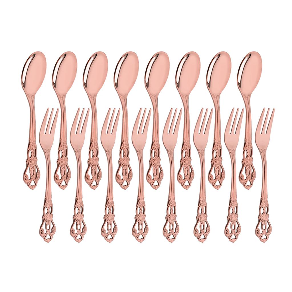 16Pcs Stainless Steel Teaspoon and Fruit Fork Set Afternoon Tea Small Dessert Spoon Fork Kitchen Tableware Western Style Dinnerware