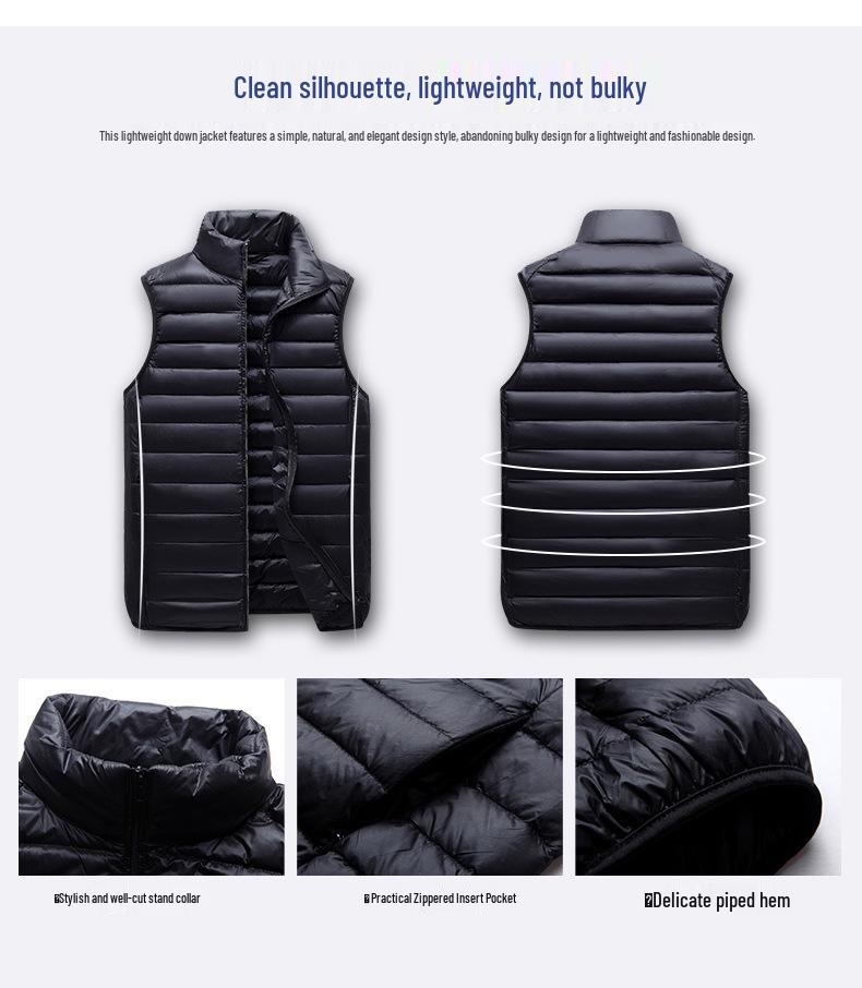 2024 Men's Two-Way Zipper Lightweight White Duck Down Vest - Winter Sports Casual Style