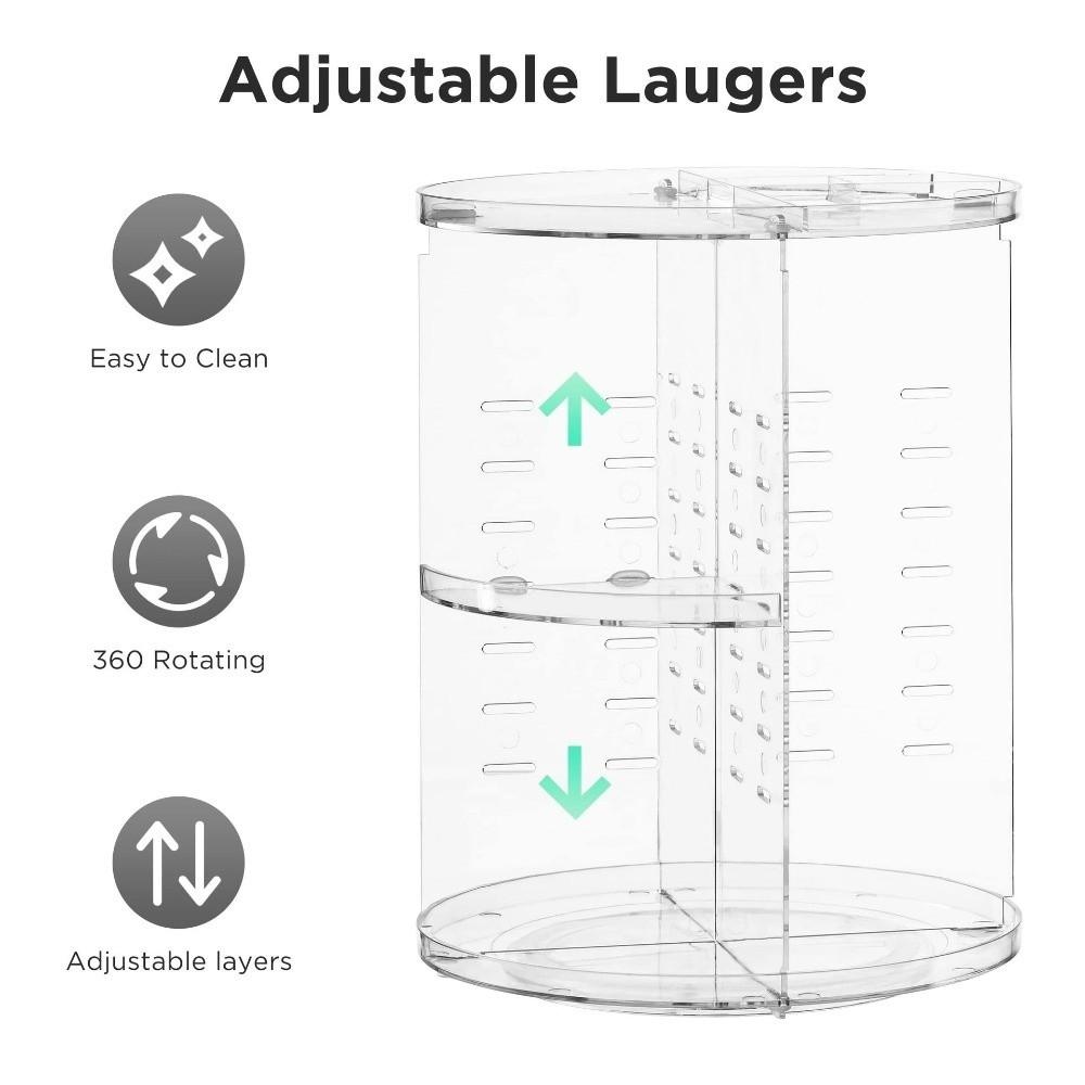 360 Degree Rotatable Rotating Makeup Organizer with Brush Holder Transparent Cosmetic Holder Shelf Adjustable Large Capacity