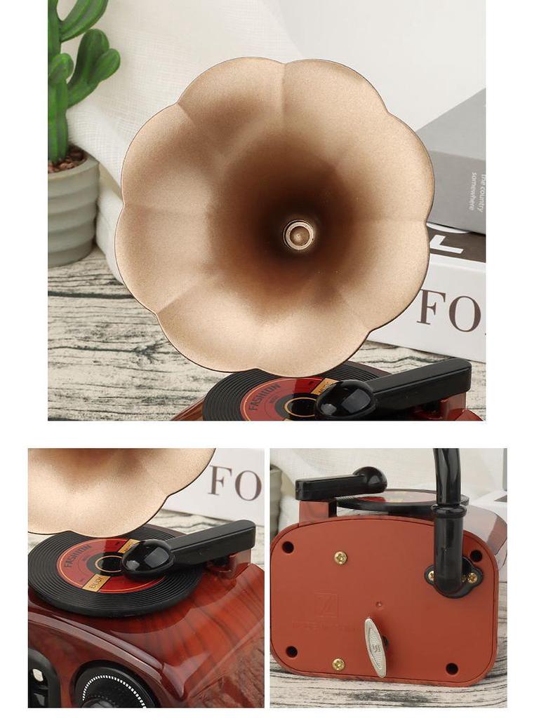 Mini Retro Gramophone Music Box - Rotating Record Player Ornament for Children's Holiday & Living Room Decor