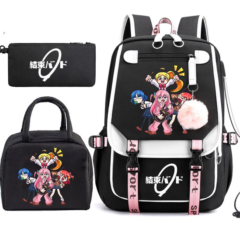 3 Piece School Backpack Set for Students Large Capacity Oxford Cloth Schoolbag with Shoulder Strap and Pencil Case