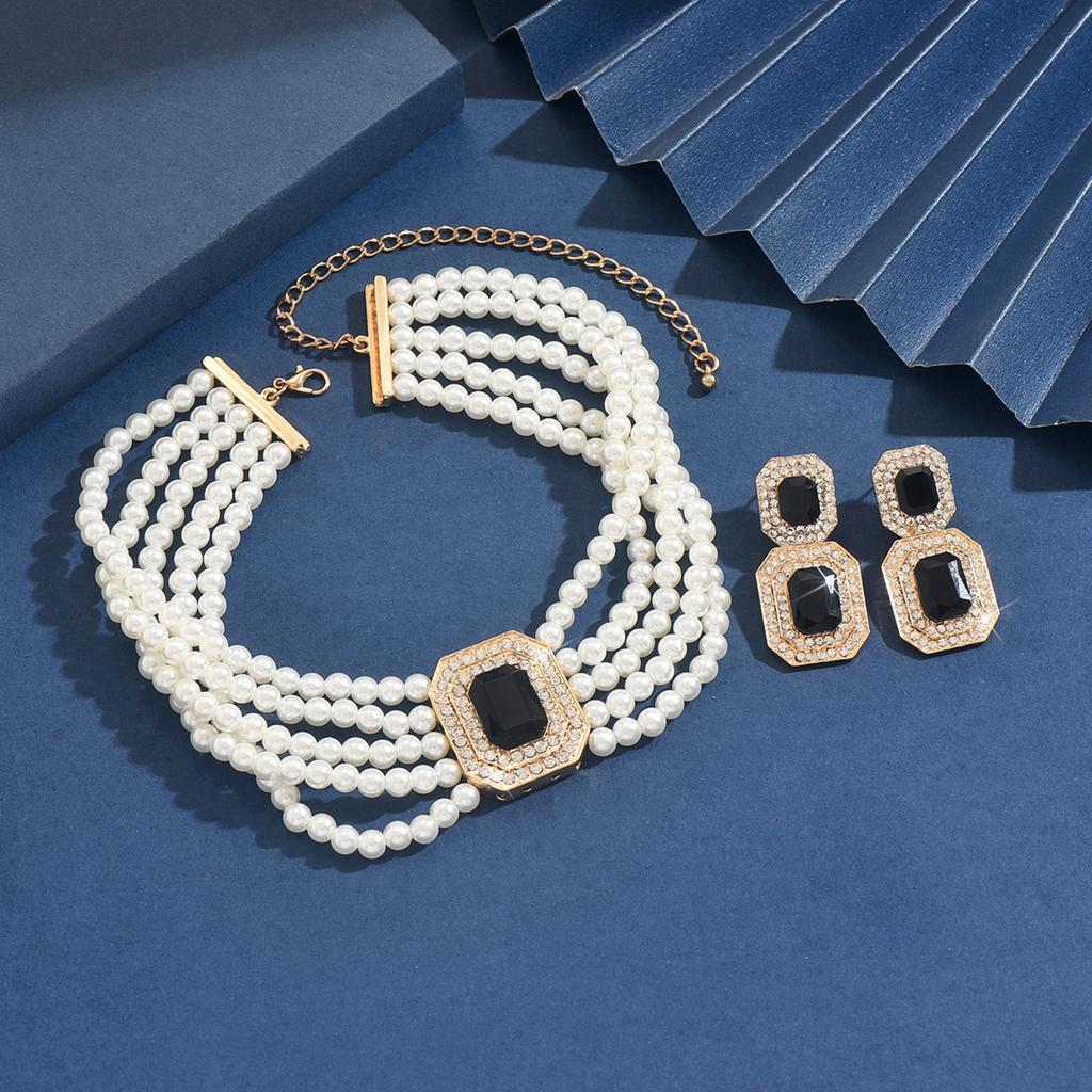 3-teiliges Damenmode Perlen-Serie Halskette Ohrringe Schmuckset, Geeignet für Hochzeiten, Partys und Festivalgeschenke