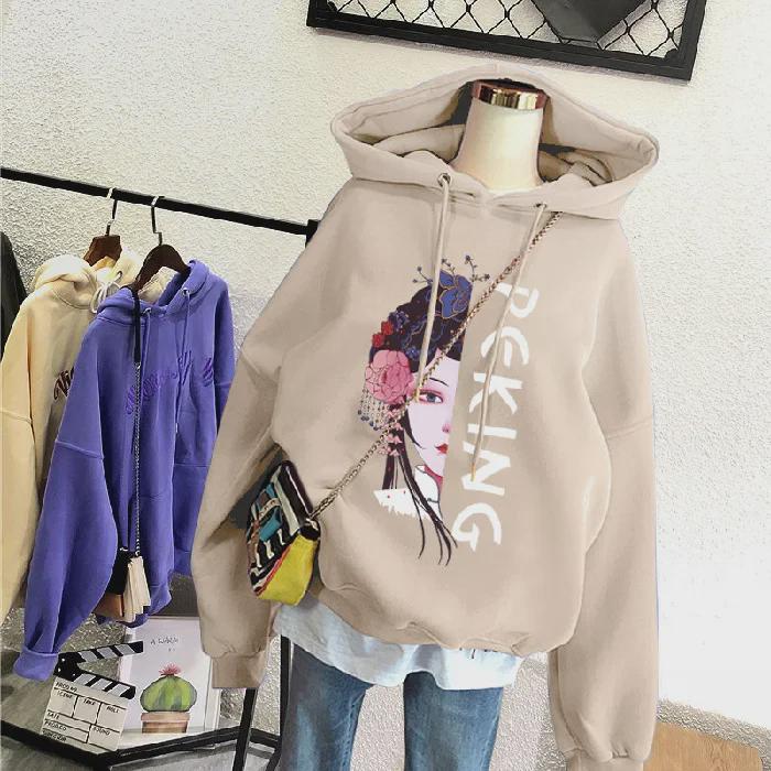 Women's Autumn/Winter Loose Hooded Sweater - Plus Velvet, Thickened, 250g, Official Colors