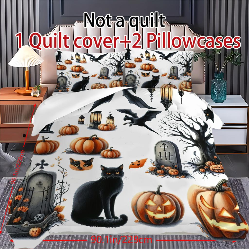 Halloween Three-piece Bedding Set Quilt Cover Pillowcase Brushed Fabric Thickened