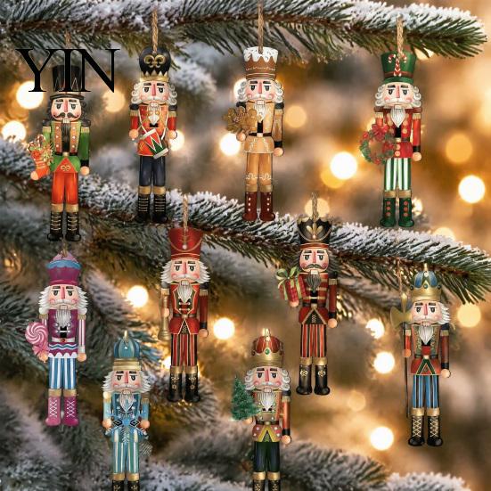 Indoor Christmas Tree Trim 48Pcs Nutcracker Wooden Ornaments, Classic Soldier Hanging Decorations, Vintage Durable Xmas Wood for Holiday Decor