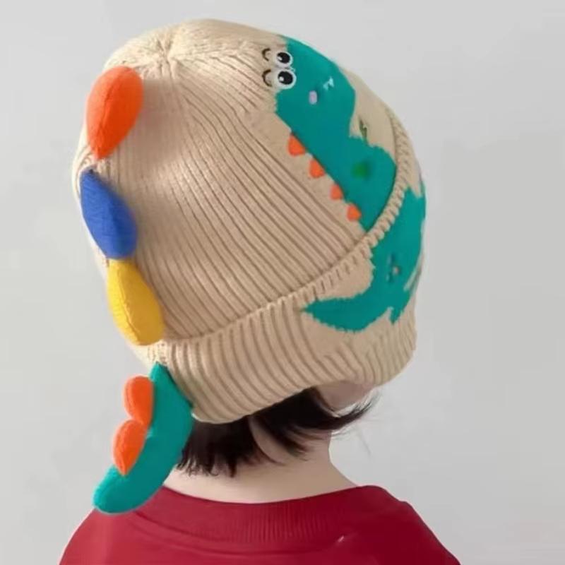 Baby Winter Hat Cartoon Dinosaur Warm Knitted Beanie Earmuffs Cap Kids Boys Girls Outdoor Ear Protection Cap