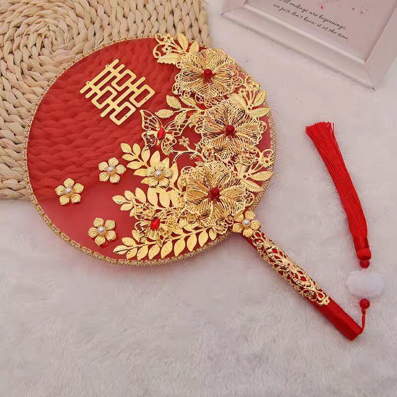 Red Wedding Hand Fan: Ancient Chinese Style Bridal Happiness Bouquet Fan